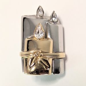 Liz Claiborne Silver Gold Tone Candle Brooch